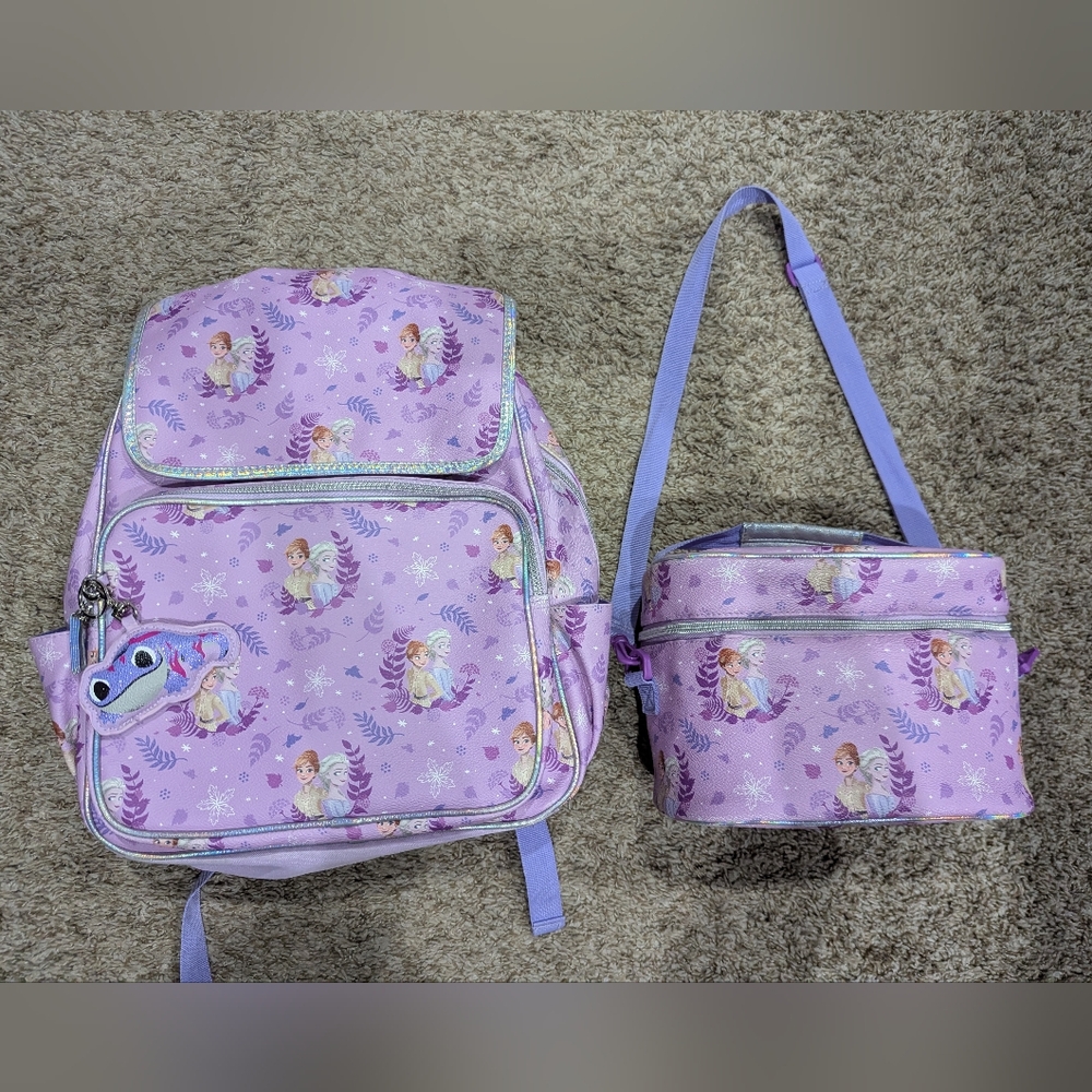 Disney store frozen 2 princess Anna and Elsa backpack and lunch box bag purple